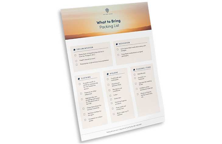 What to bring to rehab at the hope house, a mockup of our downloadable packing list