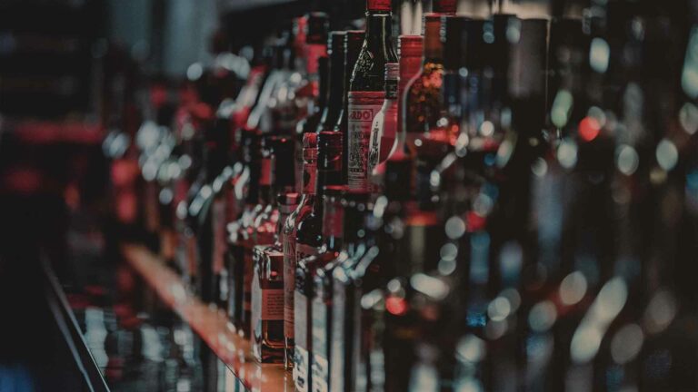 Line of alcohol bottles someone can binge drink
