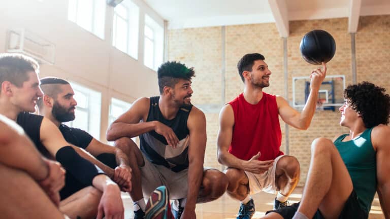 basketball players having fun on the court