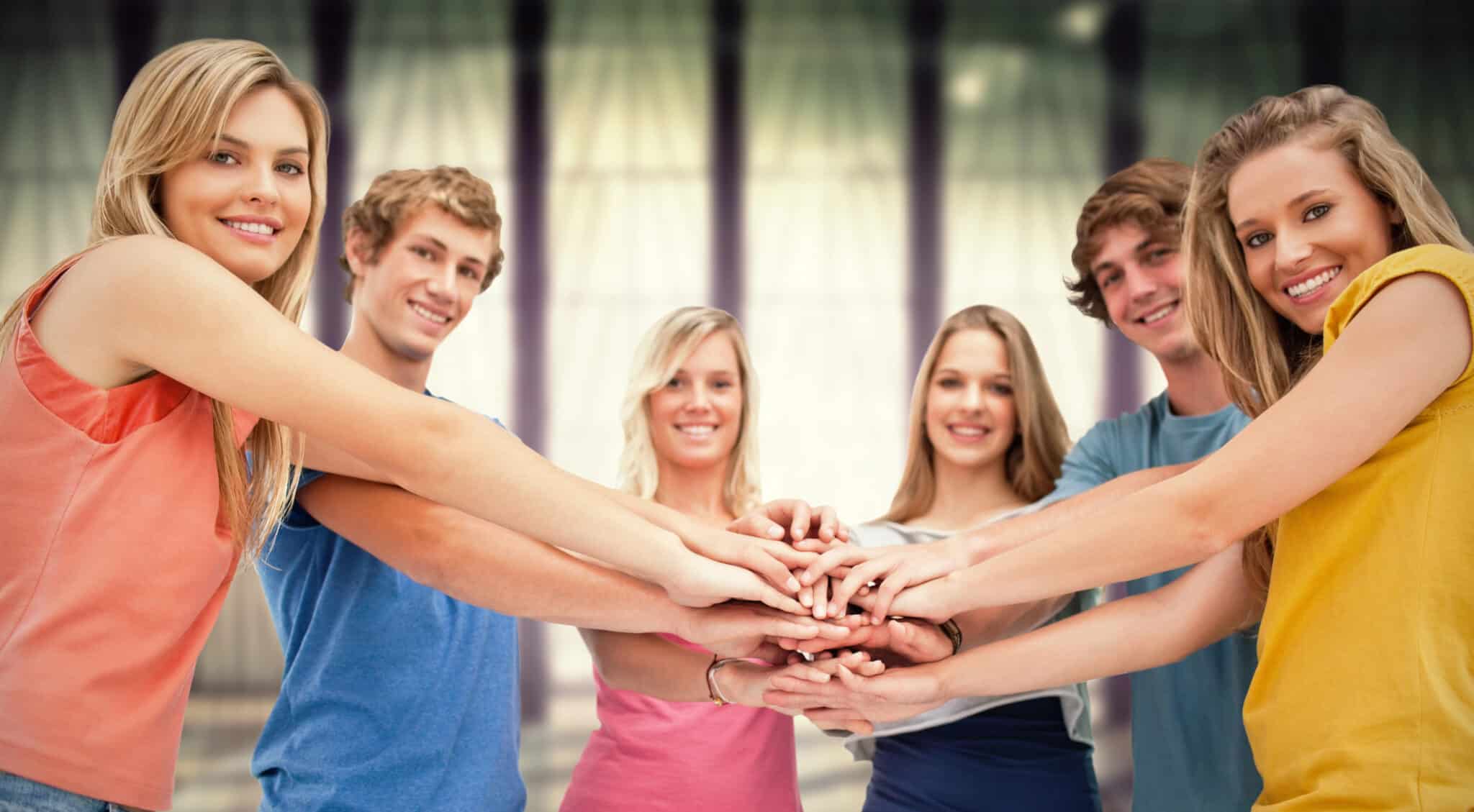 friends smiling and looking