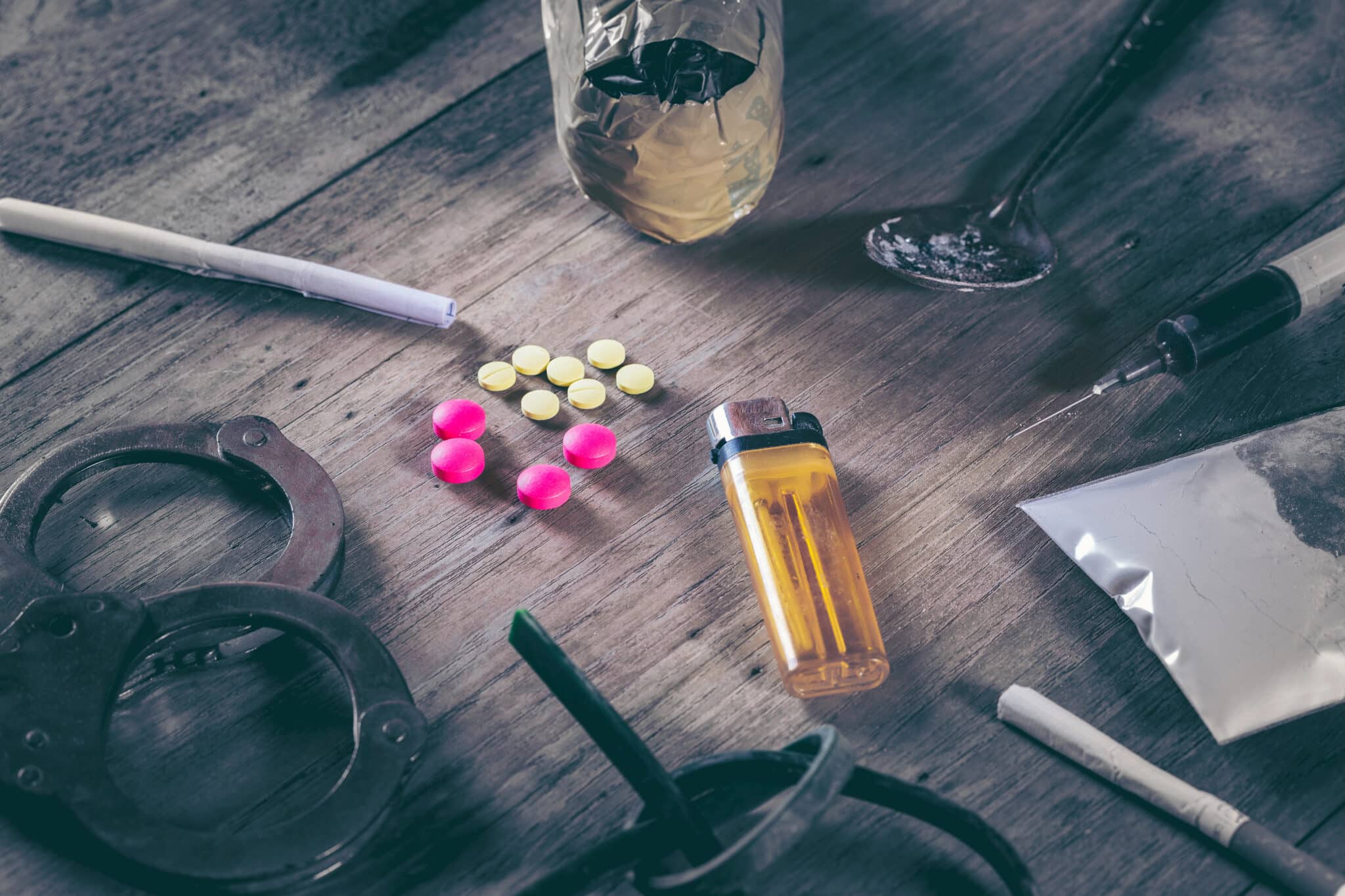 hard drugs wooden table