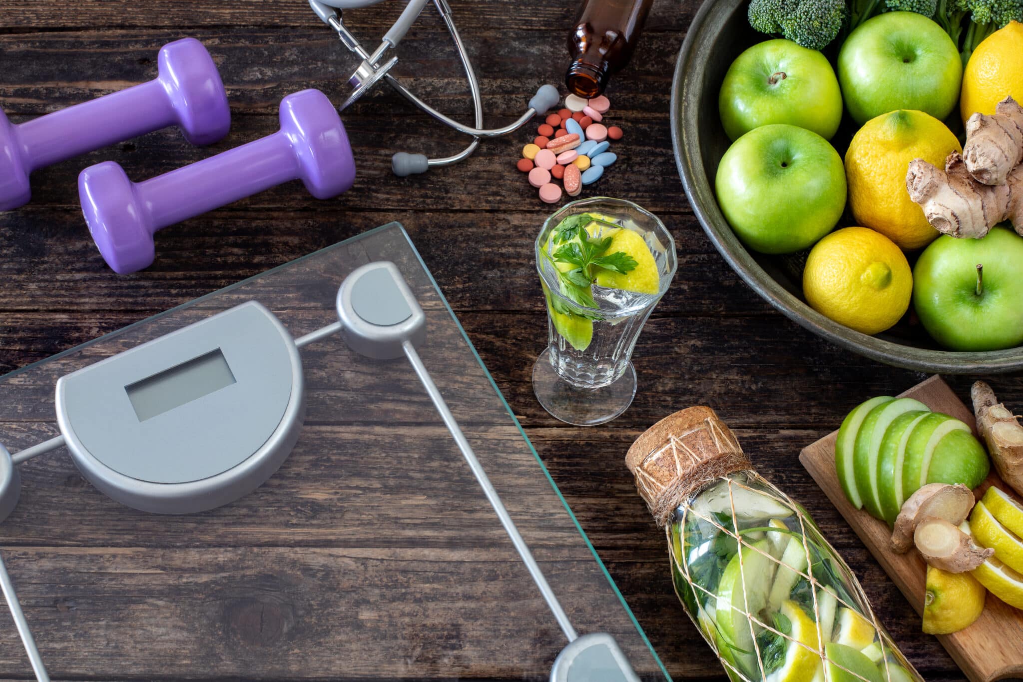 many healthy foods rustic table