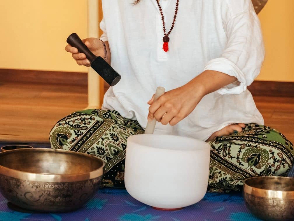 Close up Tibetan singing bowl in sound therapy