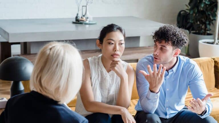 Couple discussing issues with a therapist